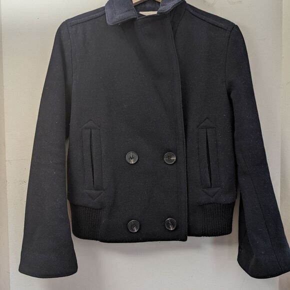 Gap thick Wool blend double breasted bomber coat Indigo Blue sz M bell s… - Picture 13 of 13